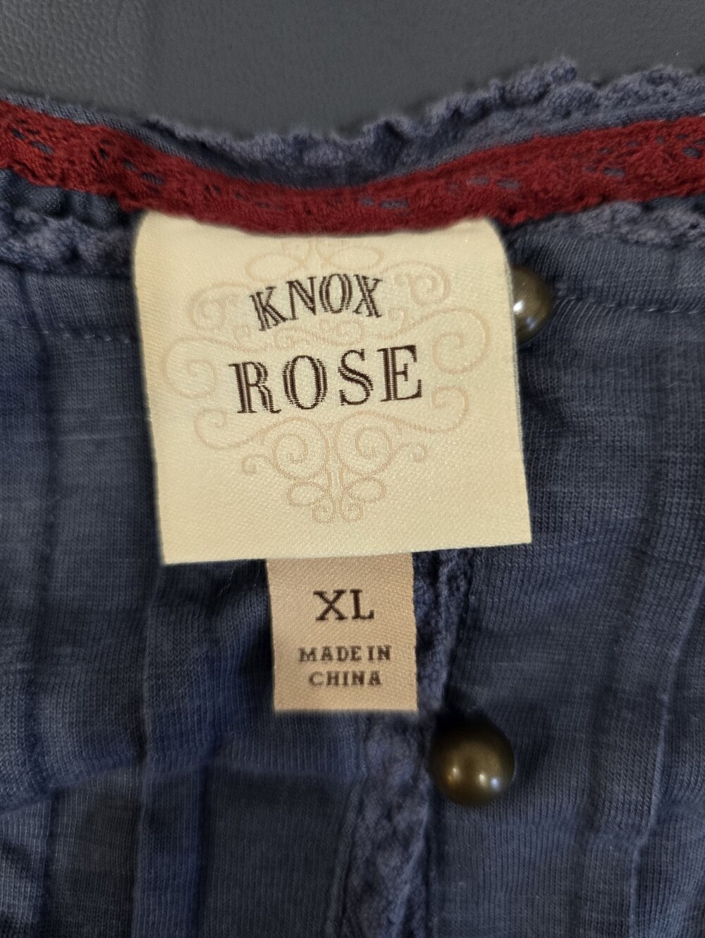 Knox Rose Womens XL Blue Boho Peasant Blouse Pintuck Lace Ruffle Sleeve - Picture 2 of 7